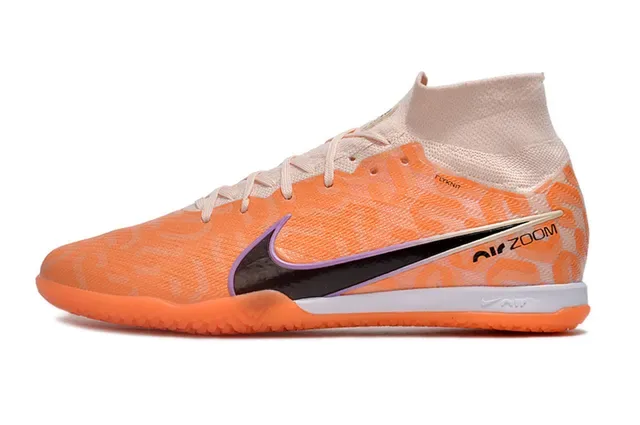 Nike Air Zoom Orange Black Flyknit Upper High-Top Sock-Fit Collar Indoor Soccer Shoes 7