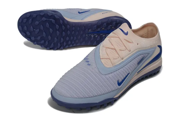 Nike Chaussures de football sur gazon beige bleu avec upper en maille, col bas 4