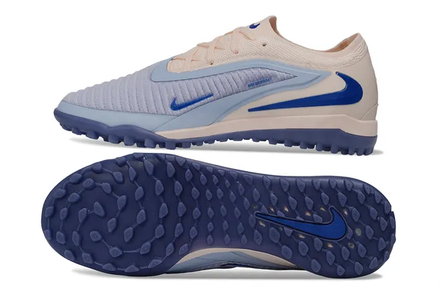 Nike Chaussures de football sur gazon beige bleu avec upper en maille, col bas 6