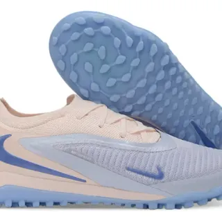 Nike Beige Blue Low-Profile Knit Upper Turf Soccer Shoes
