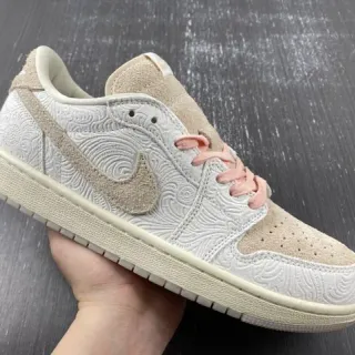 Nike Beige Pink Embossed Floral Pattern Suede And Textured Leather Overlay Lifestyle Sneakers