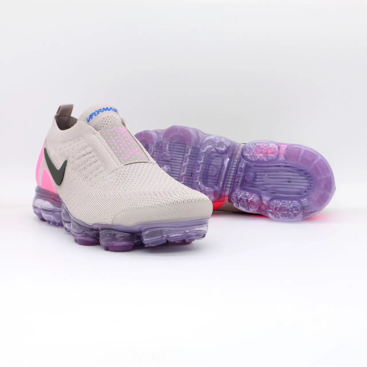 Nike Beige Pink Slip-On Knit Upper Translucent Purple VaporMax Sole Lifestyle Sneakers 2