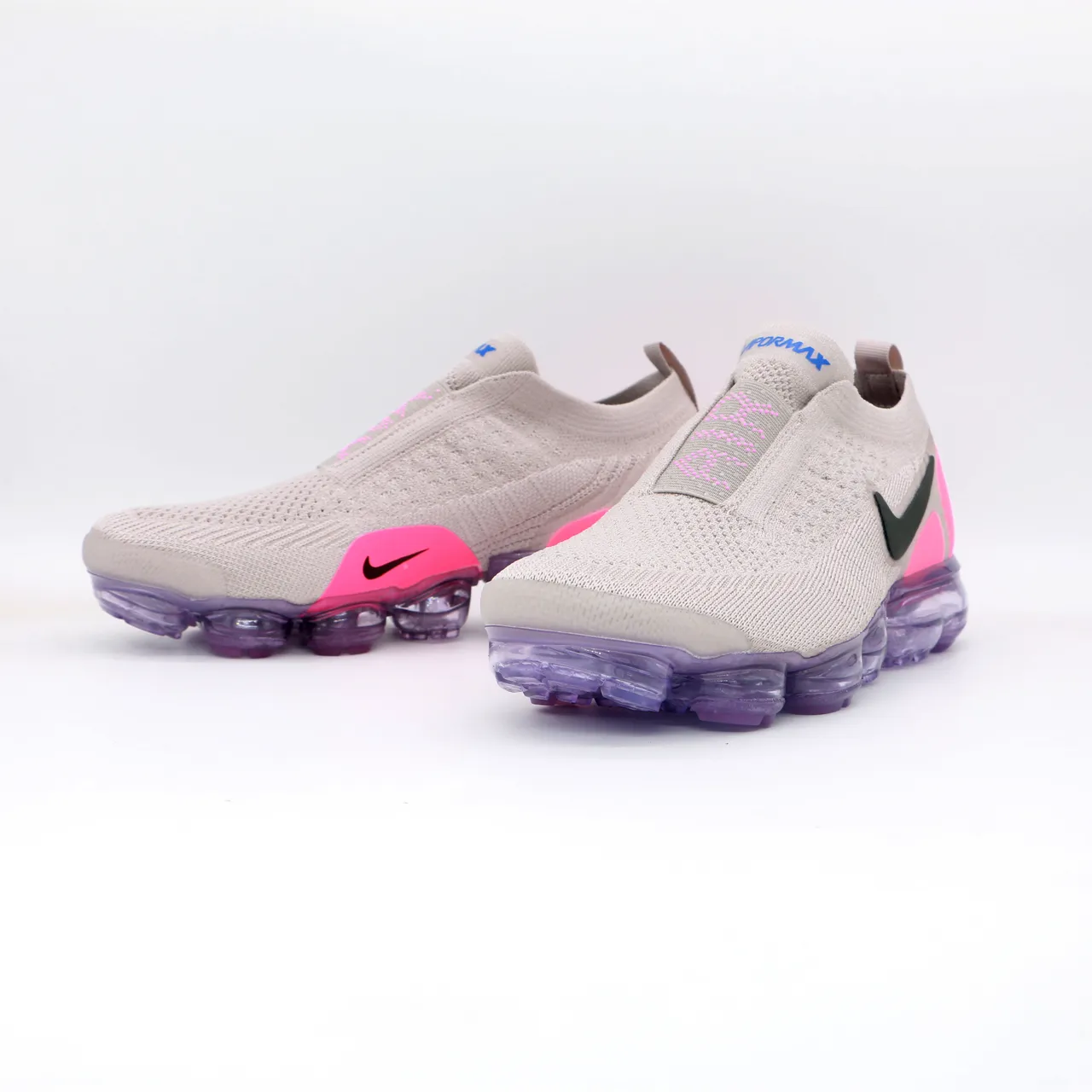 Nike Beige Pink Slip-On Knit Upper Translucent Purple VaporMax Sole Lifestyle Sneakers 3