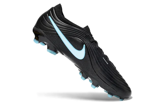 Nike Black Blue Ribbed Synthetic Upper Low-Cut Collar Firm-Ground Soccer Shoes 2