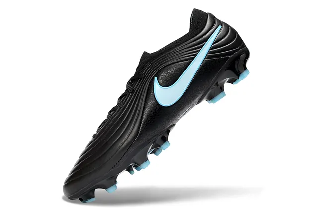 Nike Black Blue Ribbed Synthetic Upper Low-Cut Collar Firm-Ground Soccer Shoes 3