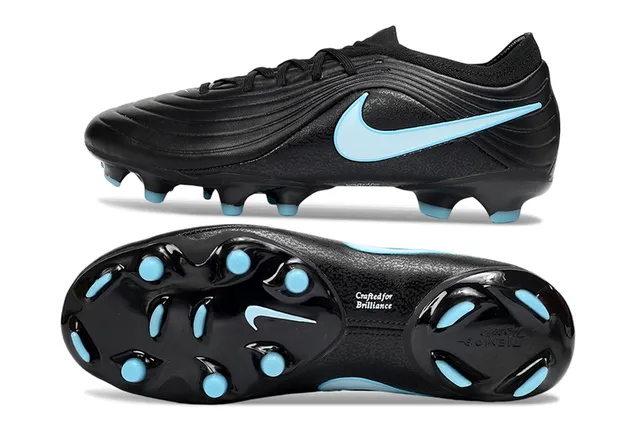 Nike Black Blue Ribbed Synthetic Upper Low-Cut Collar Firm-Ground Soccer Shoes 7