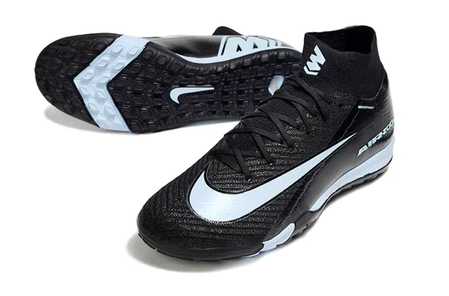 Nike Chaussures de Soccer Turf Noir et Bleu, Collet de Chaussette, Partie Supérieure en Tricot Texturé 3
