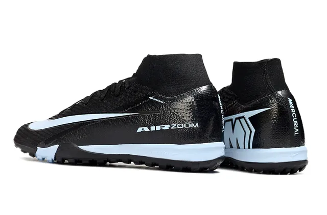 Nike Chaussures de Soccer Turf Noir et Bleu, Collet de Chaussette, Partie Supérieure en Tricot Texturé 4