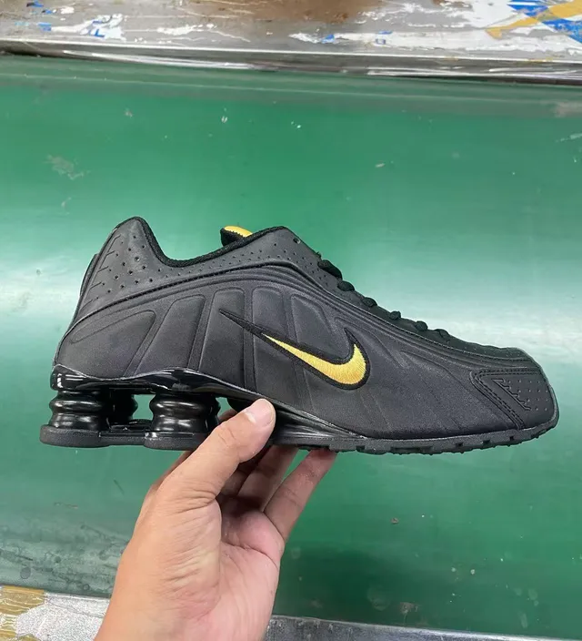 Nike Black Gold Shox Column Cushioning Perforated Synthetic Upper Lifestyle Sneakers 2
