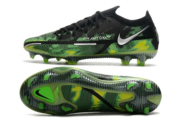 Nike Black Green Knit Upper Camo Print Firm-Ground Soccer Shoes 2