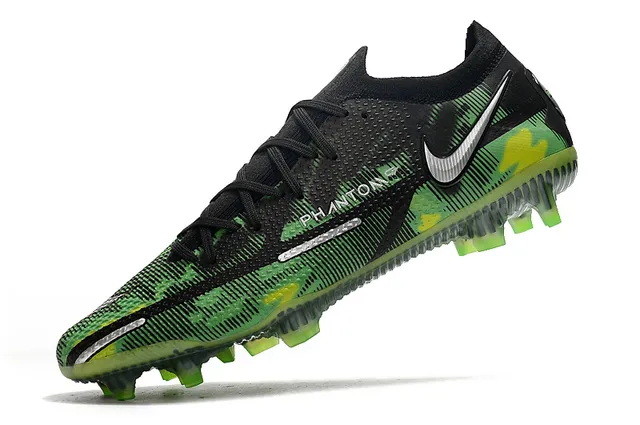 Nike Black Green Knit Upper Camo Print Firm-Ground Soccer Shoes 4