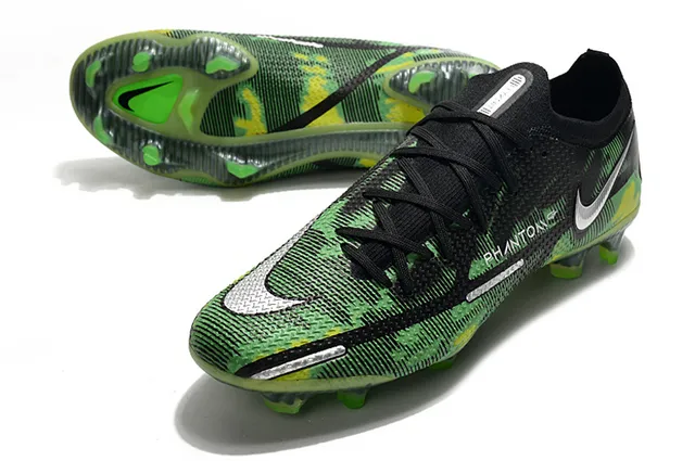 Nike Black Green Knit Upper Camo Print Firm-Ground Soccer Shoes 6