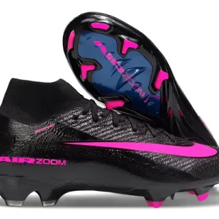 Nike Black Pink High-Cut Sock-Fit Collar Textured Synthetic Upper Firm-Ground Soccer Shoes