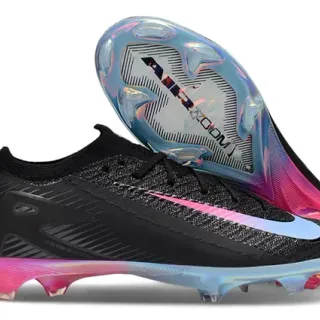 Nike Black Pink Knit Upper Iridescent Outsole Firm-Ground Soccer Shoes