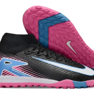 Nike Black Pink Sock-Fit Collar Flyknit-Style Upper Turf Soccer Shoes