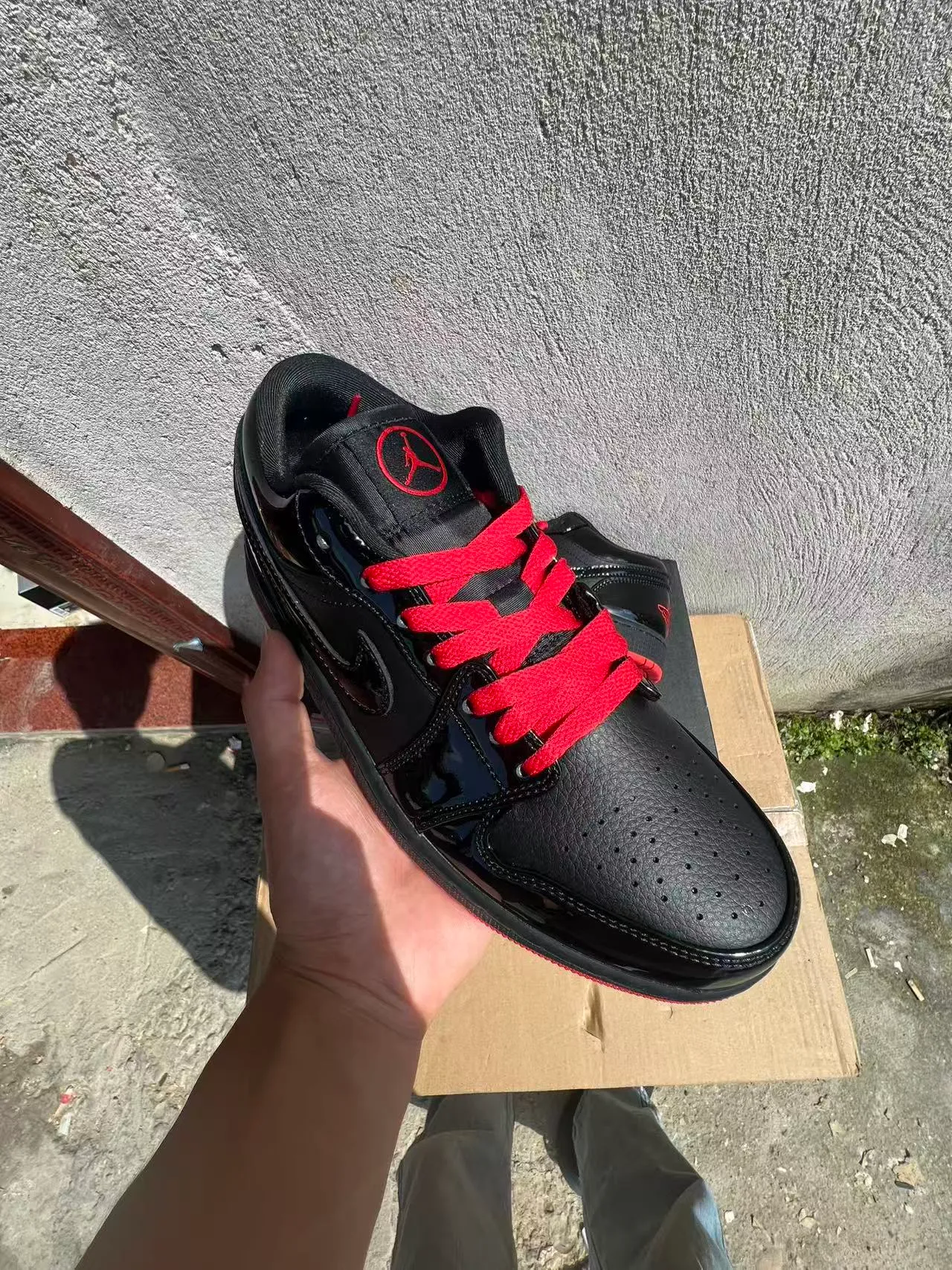 Nike Black Red Glossy Patent Leather Pebbled Lifestyle Sneakers 2