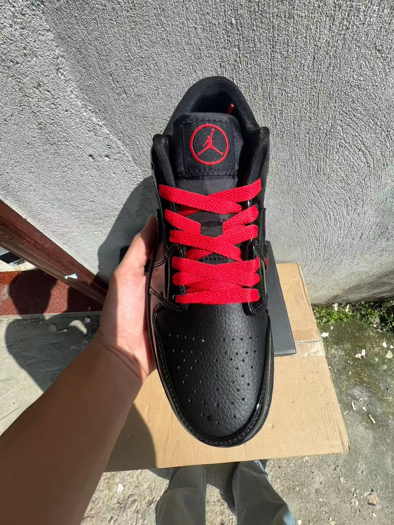 Nike Black Red Glossy Patent Leather Pebbled Lifestyle Sneakers 3