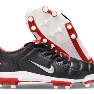 Nike Black Red Quilted Leather Upper Low-Cut Silhouette Firm-Ground Soccer Shoes
