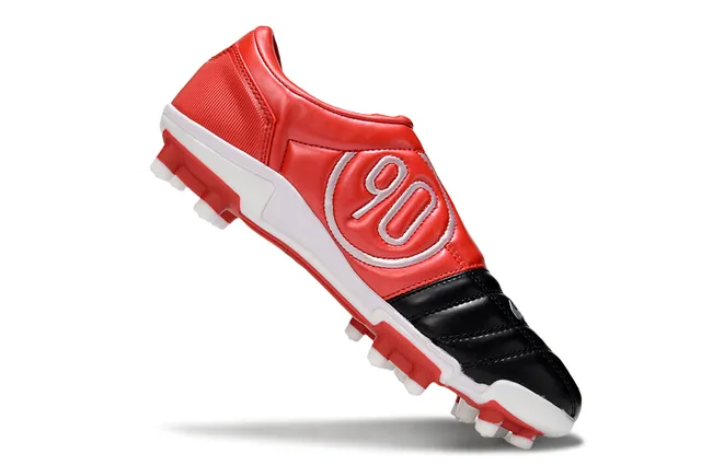 Nike Black Red Quilted Leather Upper Low-Cut Silhouette Firm-Ground Soccer Shoes 2