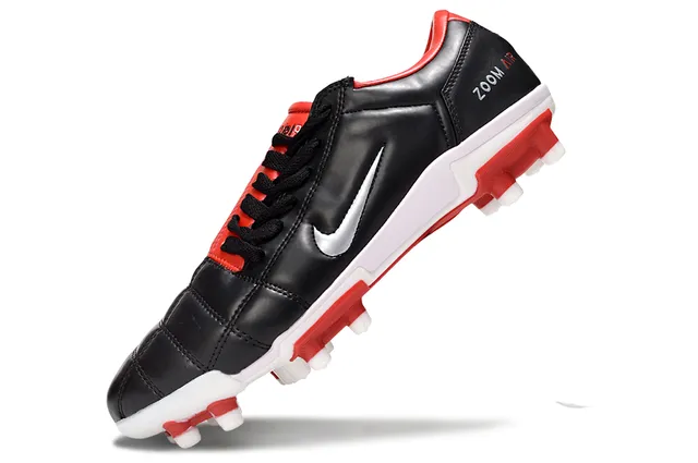 Nike Black Red Quilted Leather Upper Low-Cut Silhouette Firm-Ground Soccer Shoes 3