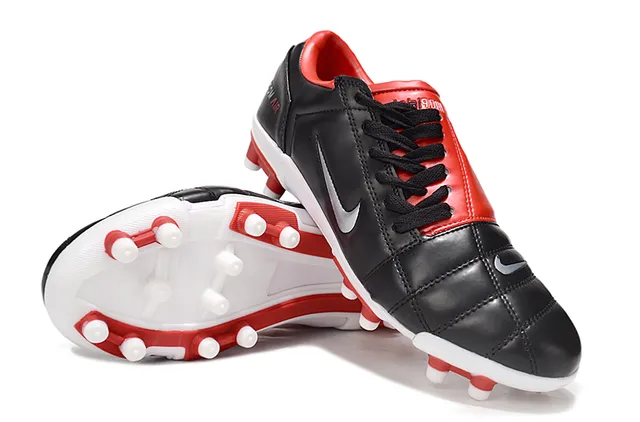 Nike Black Red Quilted Leather Upper Low-Cut Silhouette Firm-Ground Soccer Shoes 4