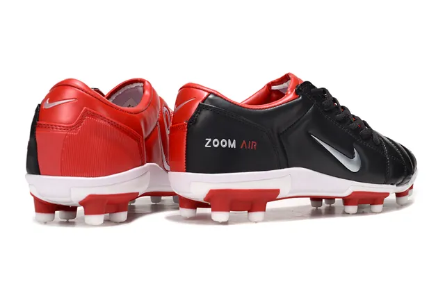 Nike Black Red Quilted Leather Upper Low-Cut Silhouette Firm-Ground Soccer Shoes 6