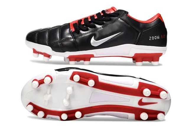 Nike Black Red Quilted Leather Upper Low-Cut Silhouette Firm-Ground Soccer Shoes 7