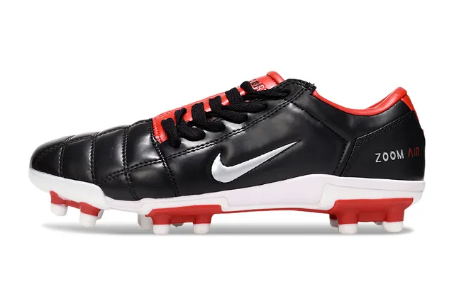 Nike Black Red Quilted Leather Upper Low-Cut Silhouette Firm-Ground Soccer Shoes 8