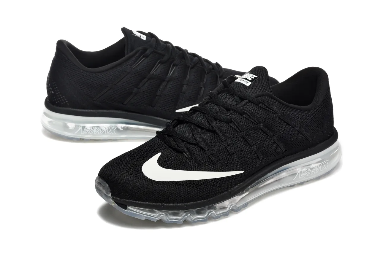 Nike Black White Engineered Knit Upper Full-Length Visible Air Unit Running Shoes 2