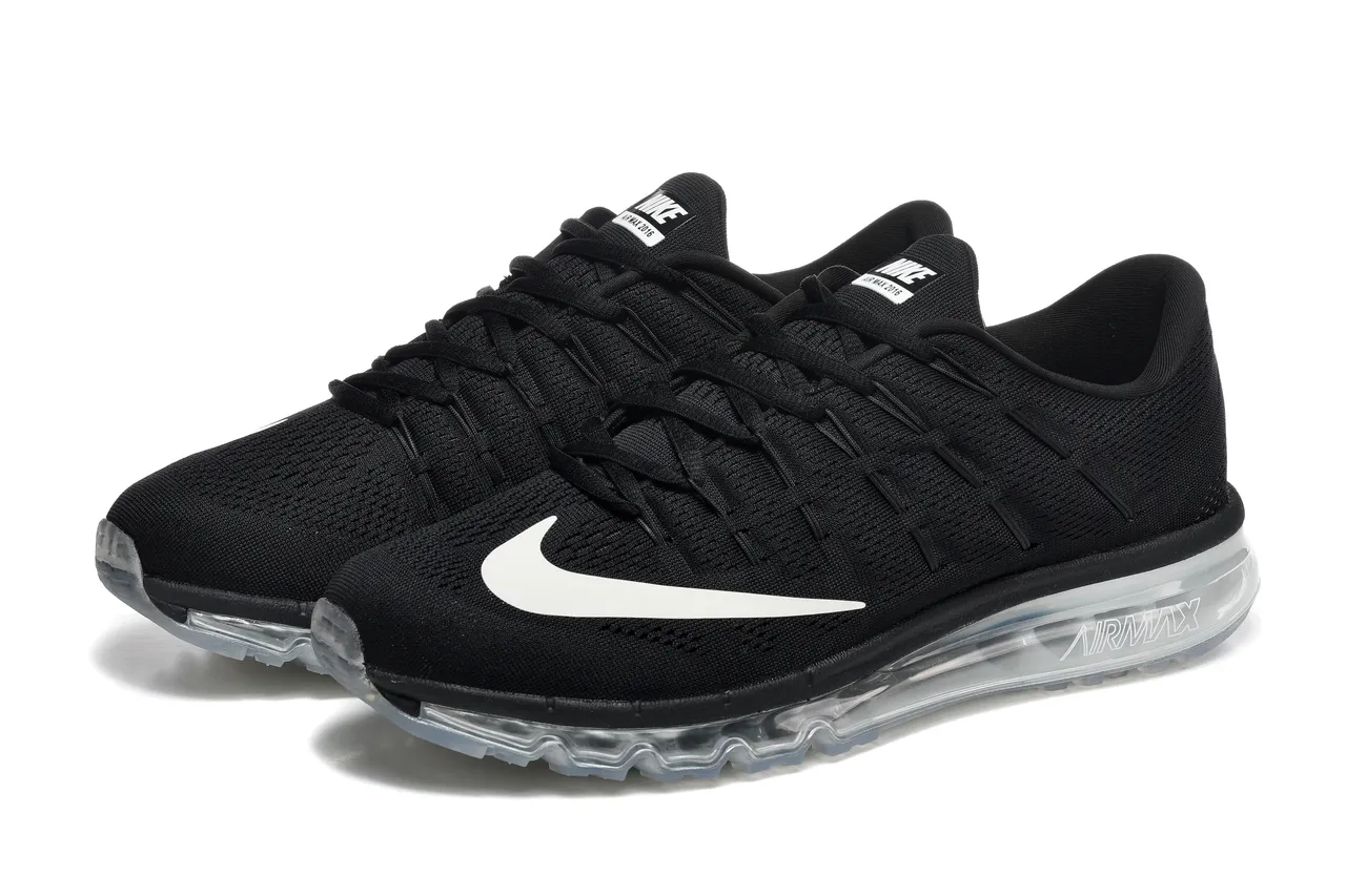 Nike Black White Engineered Knit Upper Full-Length Visible Air Unit Running Shoes 6