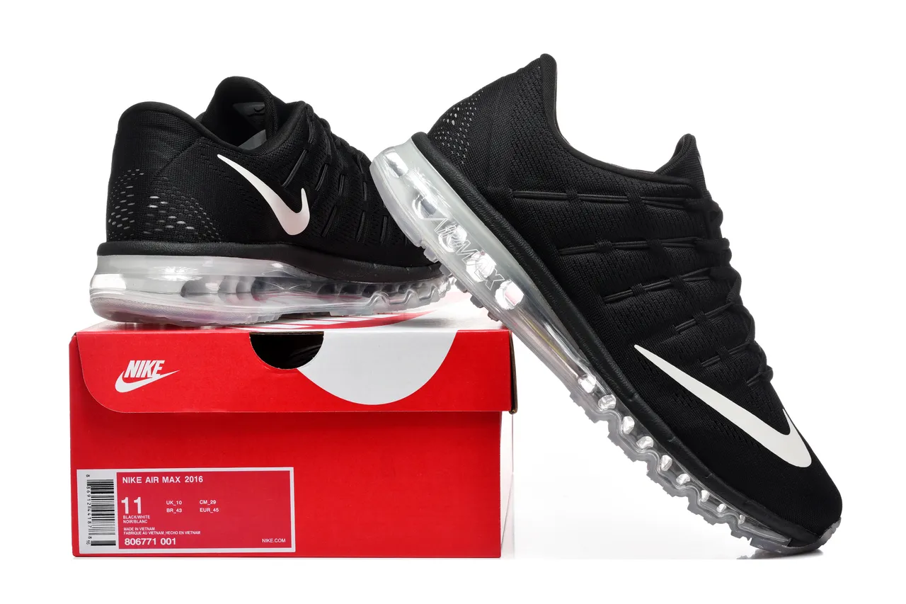 Nike Black White Engineered Knit Upper Full-Length Visible Air Unit Running Shoes 8