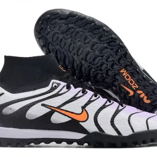Nike Black White Wave-Patterned Synthetic Overlays Sock-Fit Collar Turf Soccer Shoes