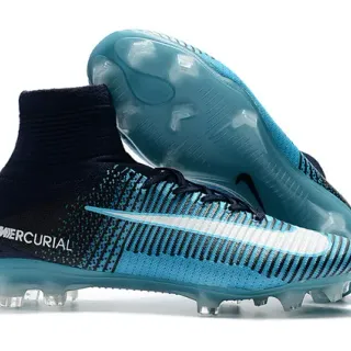 Nike Blue Black High-Cut Sock-Fit Collar Gradient Knit Upper Firm-Ground Soccer Shoes