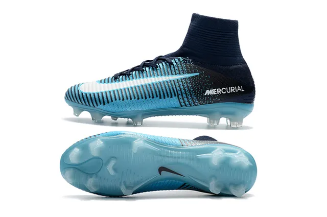 Nike Blue Black High-Cut Sock-Fit Collar Gradient Knit Upper Firm-Ground Soccer Shoes 2