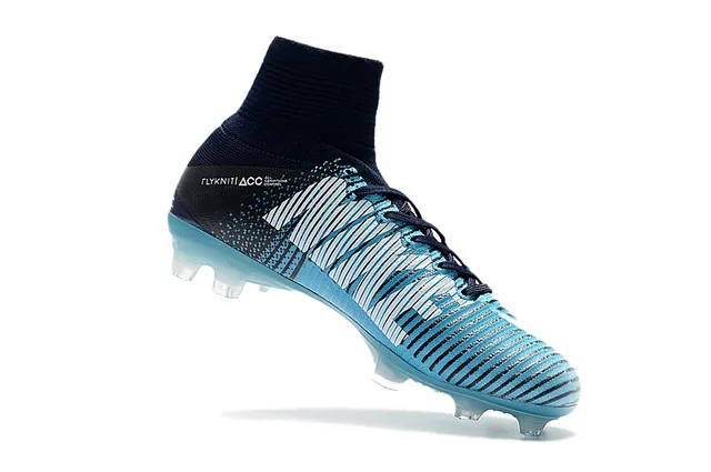 Nike Blue Black High-Cut Sock-Fit Collar Gradient Knit Upper Firm-Ground Soccer Shoes 3