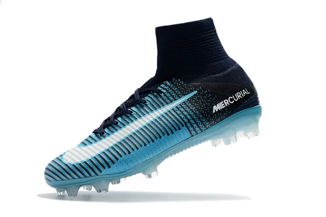 Nike Blue Black High-Cut Sock-Fit Collar Gradient Knit Upper Firm-Ground Soccer Shoes 4