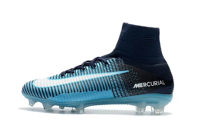 Nike Blue Black High-Cut Sock-Fit Collar Gradient Knit Upper Firm-Ground Soccer Shoes 5