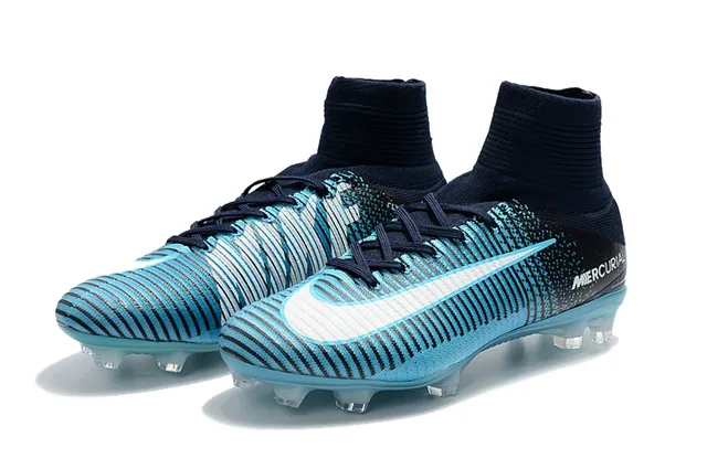 Nike Blue Black High-Cut Sock-Fit Collar Gradient Knit Upper Firm-Ground Soccer Shoes 6