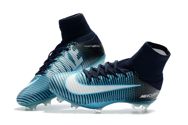 Nike Blue Black High-Cut Sock-Fit Collar Gradient Knit Upper Firm-Ground Soccer Shoes 7