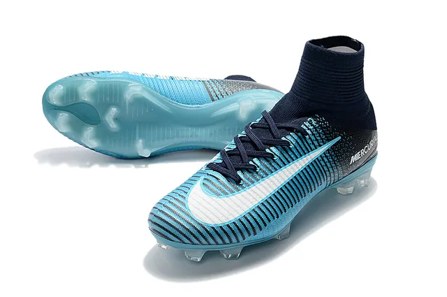 Nike Blue Black High-Cut Sock-Fit Collar Gradient Knit Upper Firm-Ground Soccer Shoes 8