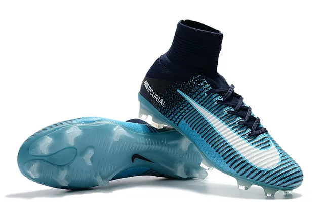 Nike Blue Black High-Cut Sock-Fit Collar Gradient Knit Upper Firm-Ground Soccer Shoes 9
