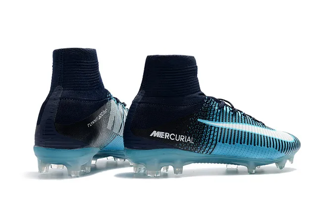 Nike Blue Black High-Cut Sock-Fit Collar Gradient Knit Upper Firm-Ground Soccer Shoes 10