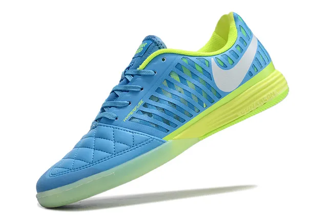 Nike Chaussures de soccer indoor bleu vert avec capuche d'orteil matelassée perforée synthétique cage 3