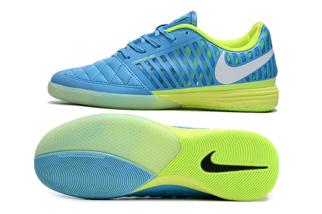 Nike Chaussures de soccer indoor bleu vert avec capuche d'orteil matelassée perforée synthétique cage 6