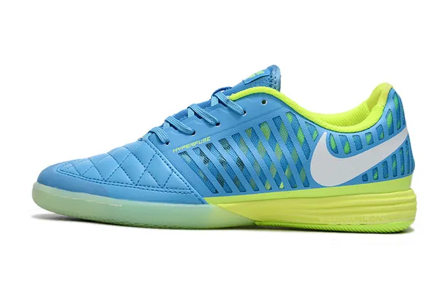 Nike Chaussures de soccer indoor bleu vert avec capuche d'orteil matelassée perforée synthétique cage 7