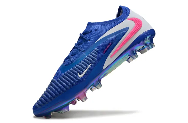 Nike Blue Pink Knit Upper Iridescent Soleplate Firm-Ground Soccer Shoes 3