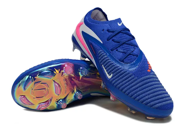 Nike Blue Pink Knit Upper Iridescent Soleplate Firm-Ground Soccer Shoes 4