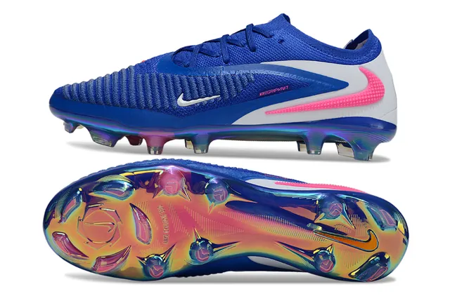Nike Blue Pink Knit Upper Iridescent Soleplate Firm-Ground Soccer Shoes 6