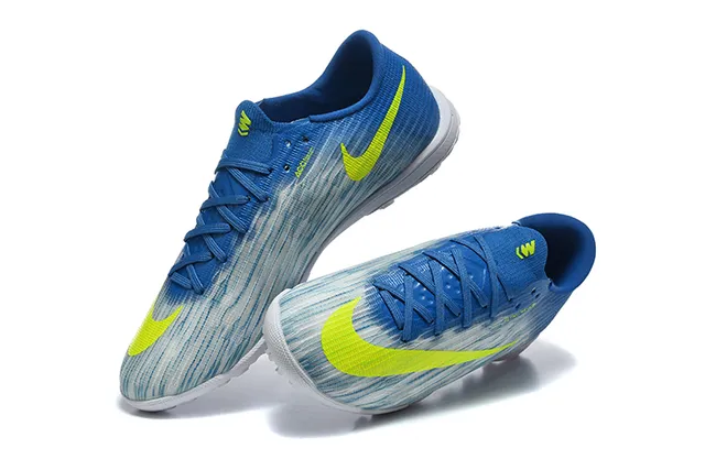 Nike Bleu Jaune Flyweave Haut Lacets Asymétriques Chaussures de football sur gazon 2