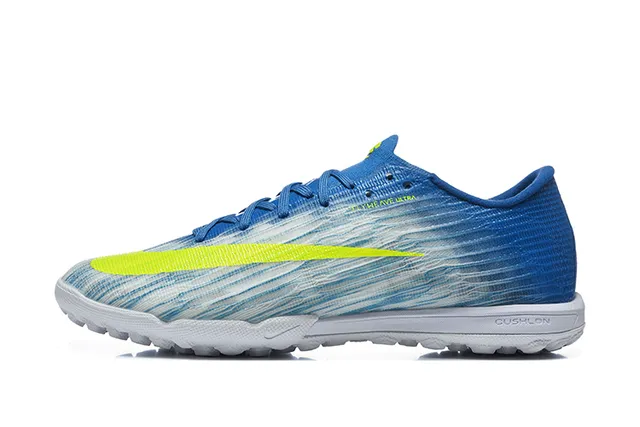 Nike Bleu Jaune Flyweave Haut Lacets Asymétriques Chaussures de football sur gazon 10